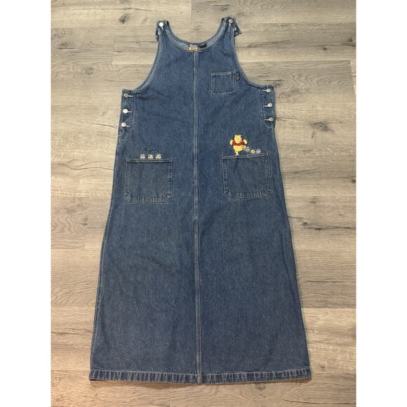 Disney Dresses & Skirts - Vintage Disney Winnie The Pooh Woman Women's Jumper Overall Denim Dress 16W